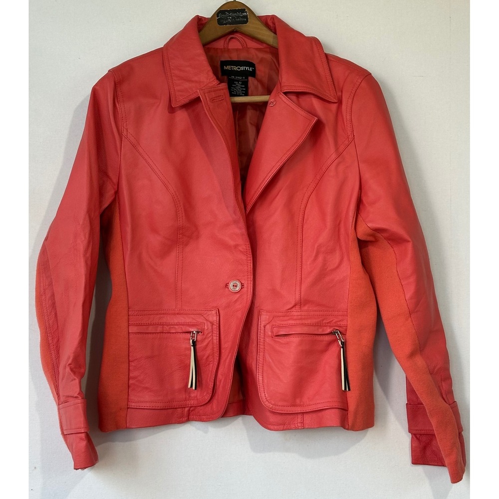 Metrostyle Leather Jacket Motorcycle Women 12 Coral Orange Excellent